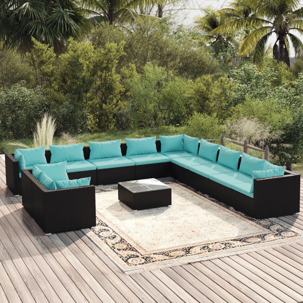 7 Piece Patio Lounge Set With Cushions Brown Poly Rattan