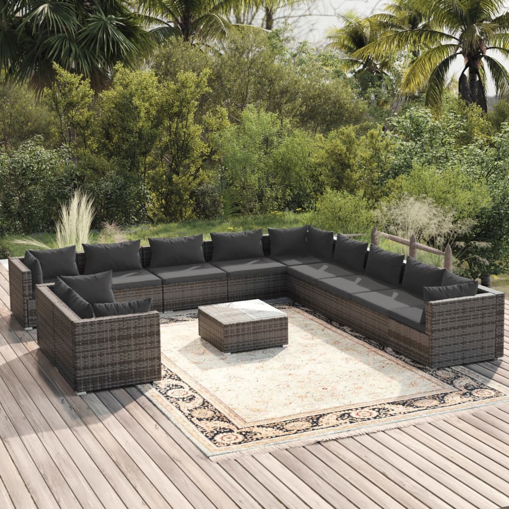 7 Piece Patio Lounge Set With Cushions Brown Poly Rattan