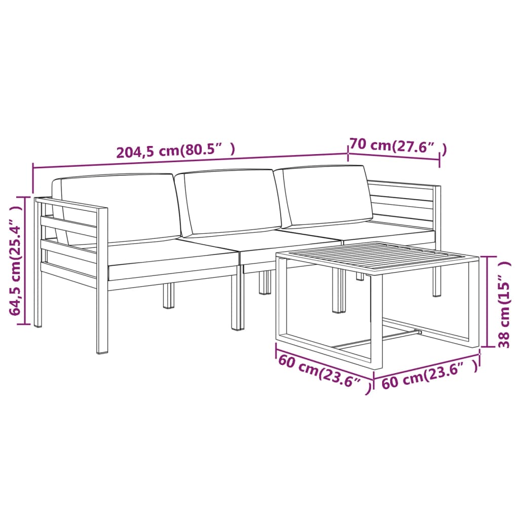 4 Piece Patio Lounge Set With Cushions Aluminum Anthracite