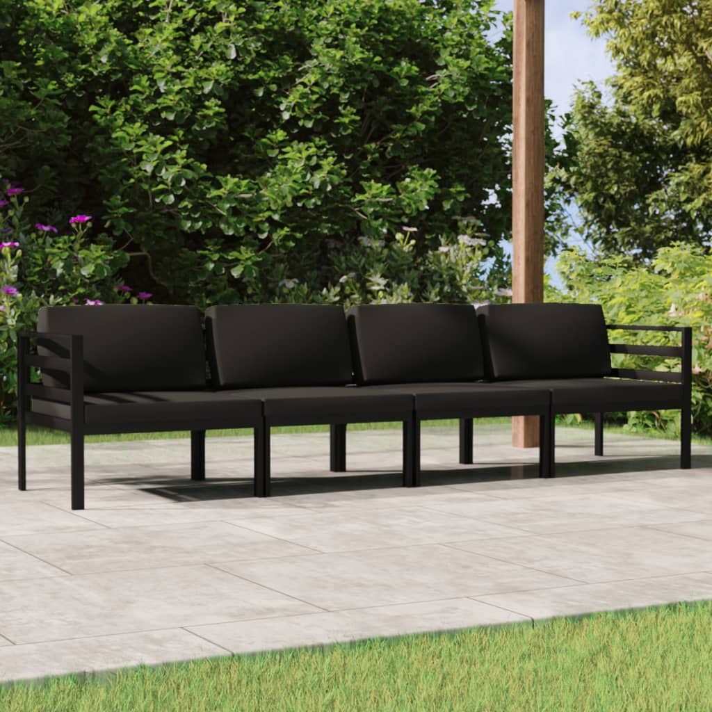 4 Piece Patio Lounge Set With Cushions Aluminum Anthracite