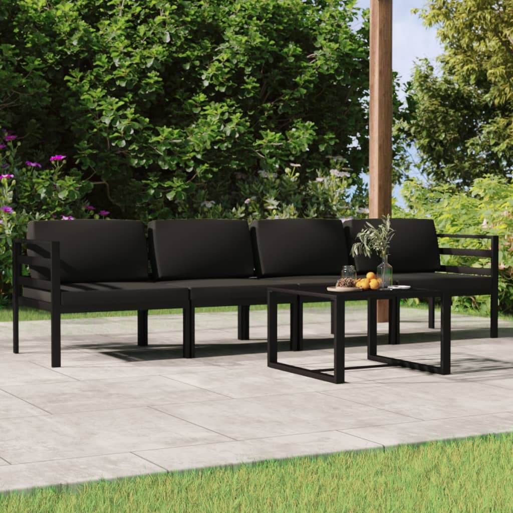 4 Piece Patio Lounge Set With Cushions Aluminum Anthracite