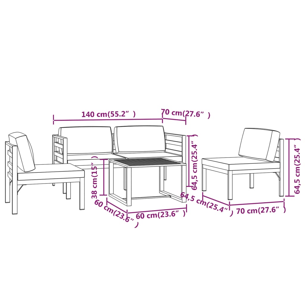 5 Piece Patio Lounge Set With Cushions Aluminum Anthracite