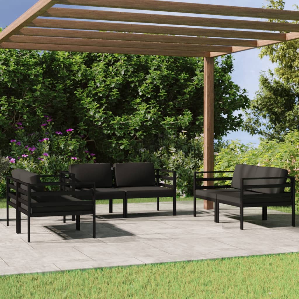 5 Piece Patio Lounge Set With Cushions Aluminum Anthracite