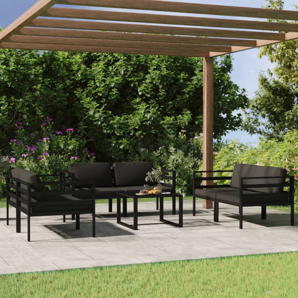 5 Piece Patio Lounge Set With Cushions Aluminum Anthracite