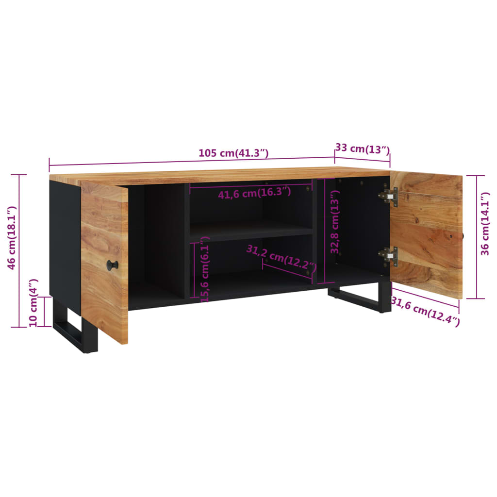 Tv Stand 41.3&quot;X13&quot;X18.1&quot; Solid Wood Acacia