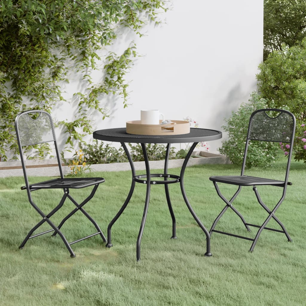 3 Piece Patio Dining Set Expanded Metal Mesh Anthracite