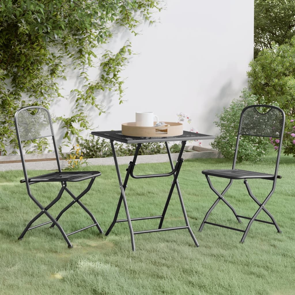 3 Piece Patio Dining Set Expanded Metal Mesh Anthracite