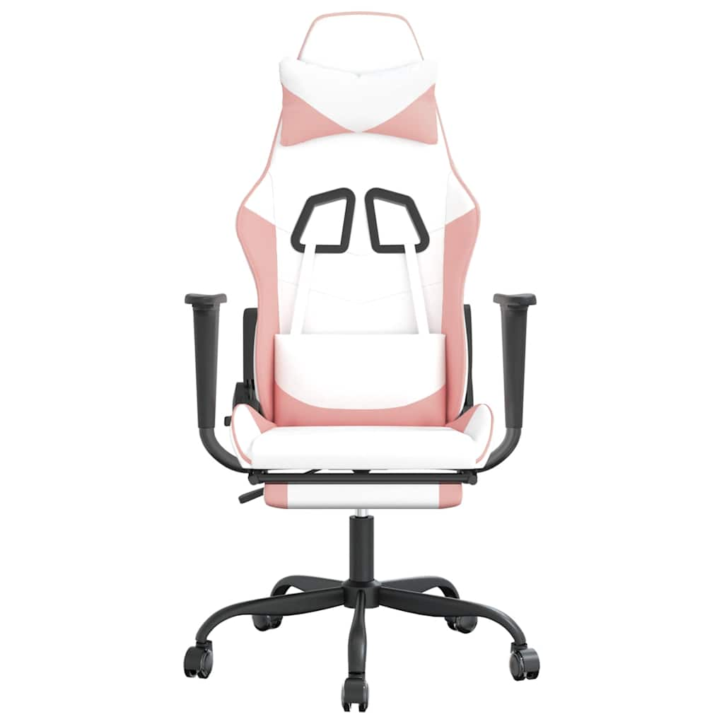 Massage Gaming Chair White&Pink Faux Leather