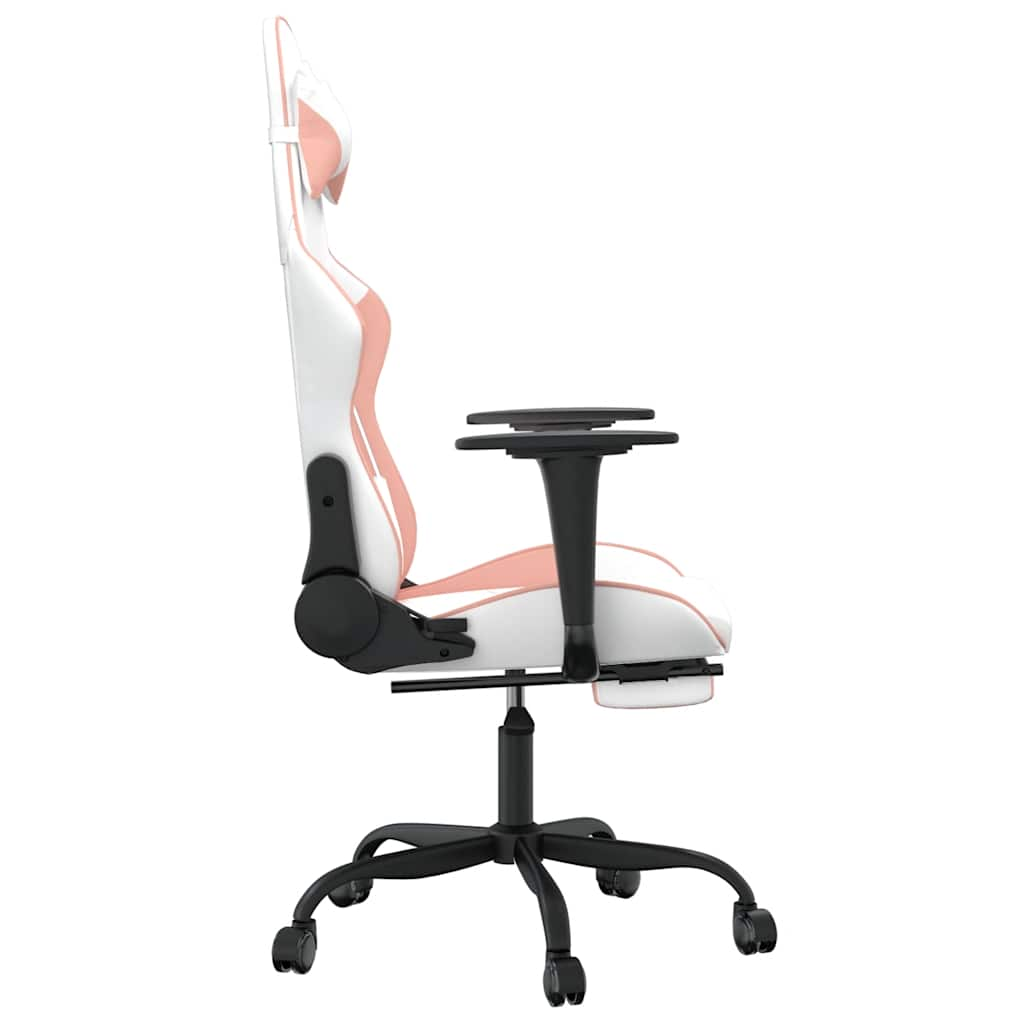 Massage Gaming Chair White&Pink Faux Leather