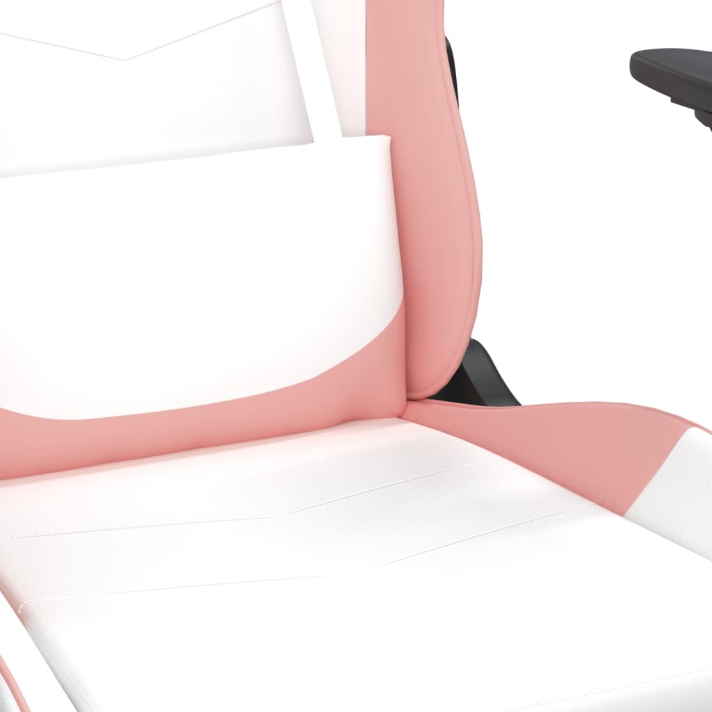 Massage Gaming Chair White&Pink Faux Leather