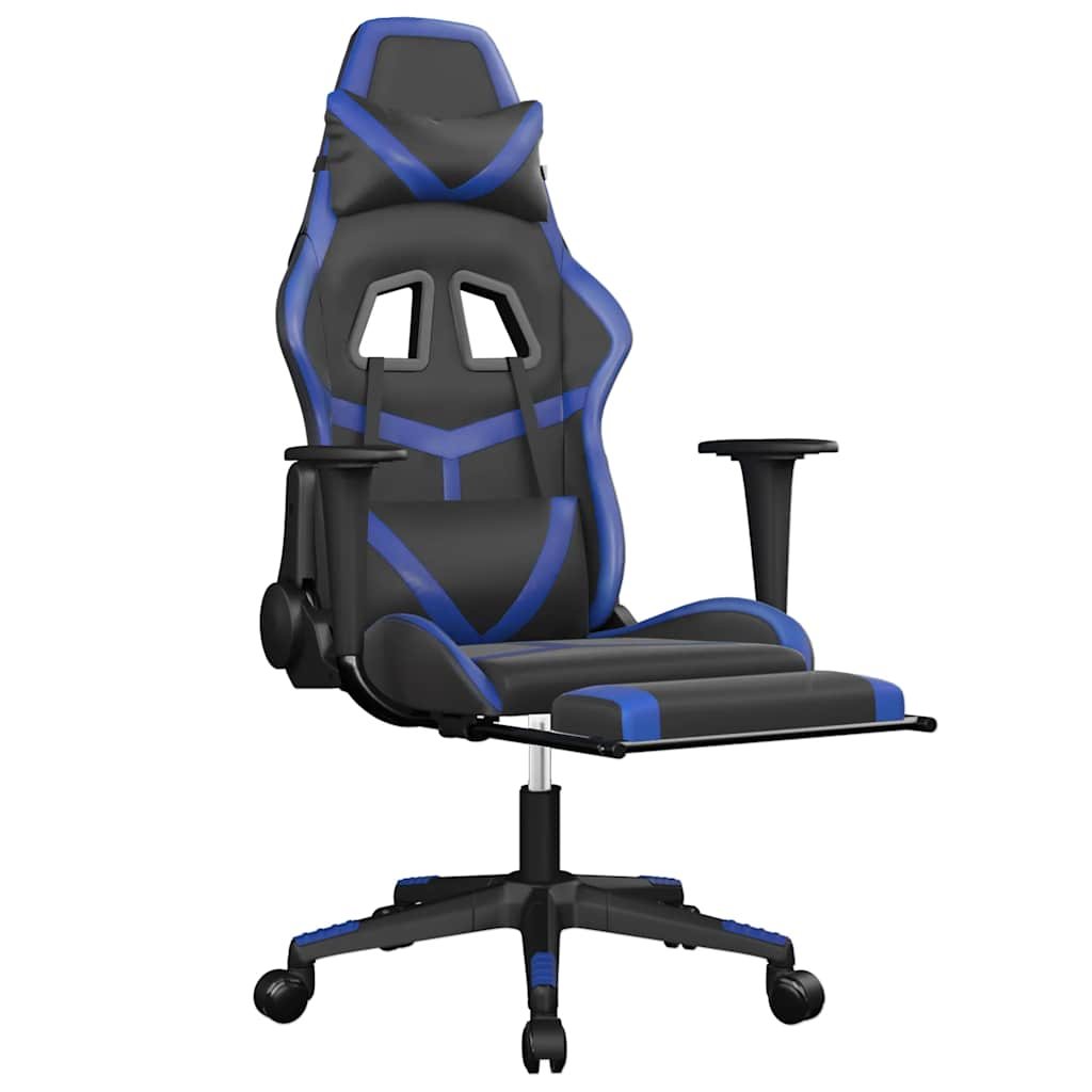 Massage Gaming Chair Black&Blue Faux Leather