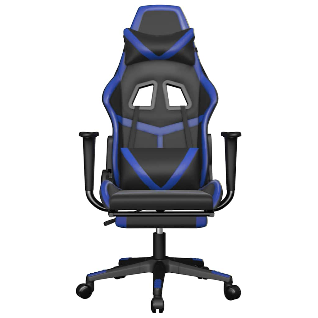 Massage Gaming Chair Black&Blue Faux Leather