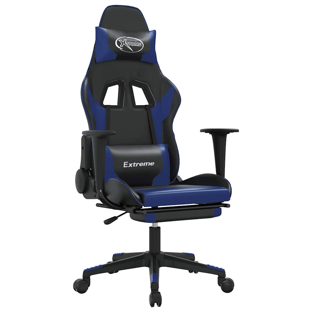 Massage Gaming Chair Black&Blue Faux Leather