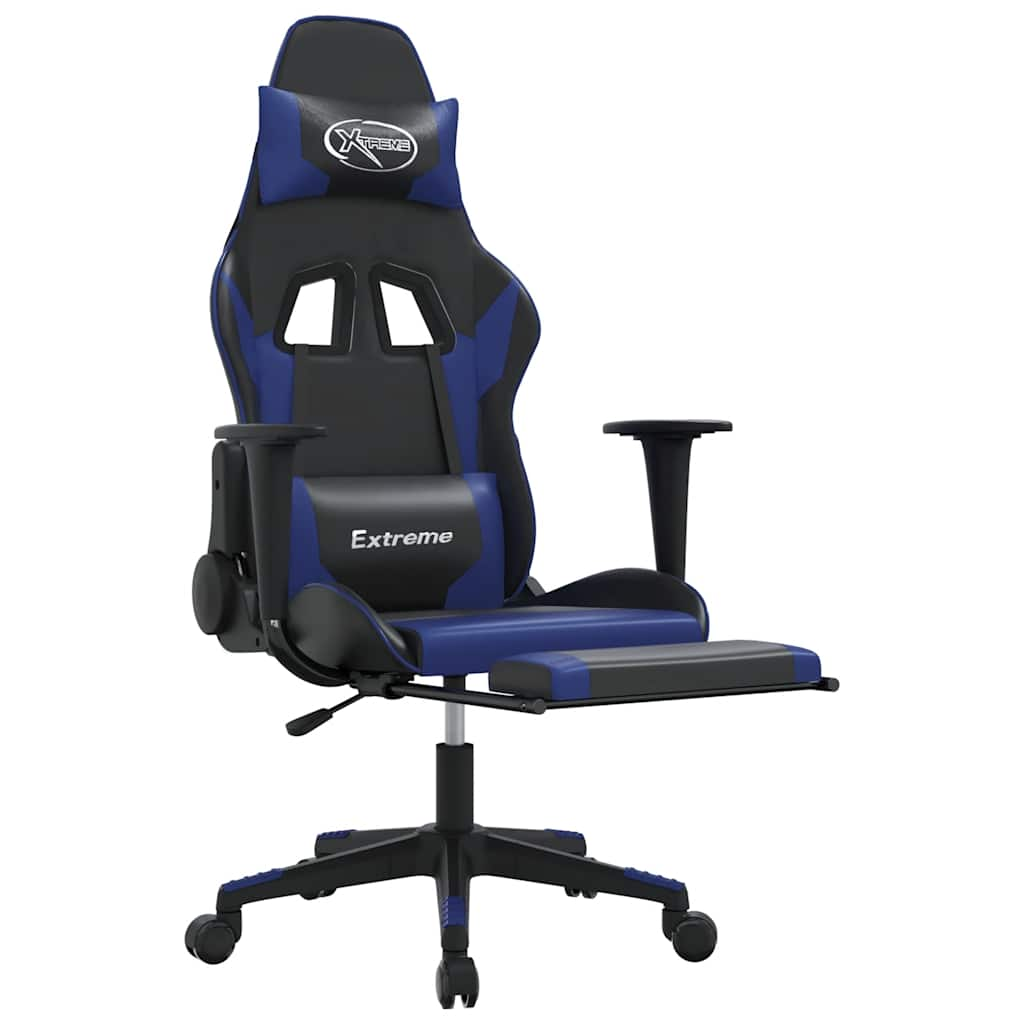 Massage Gaming Chair Black&Blue Faux Leather