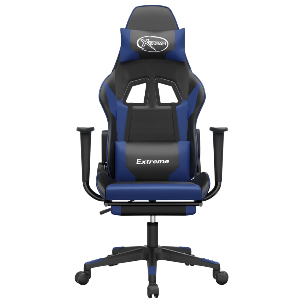 Massage Gaming Chair Black&Blue Faux Leather