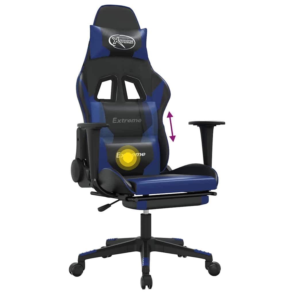 Massage Gaming Chair Black&Blue Faux Leather