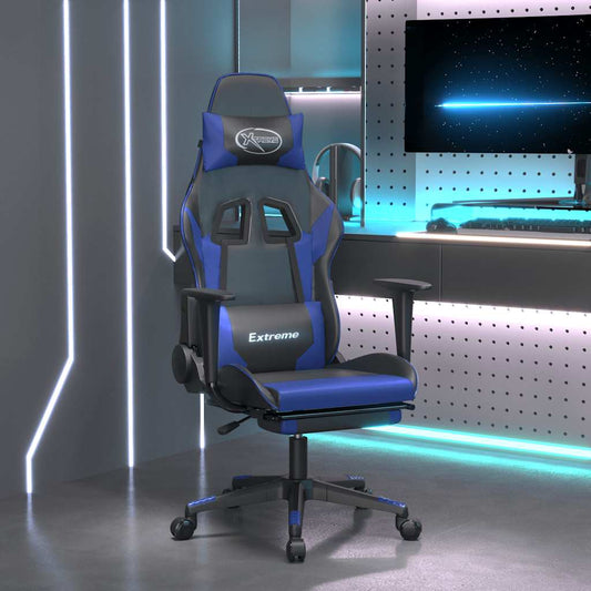 Massage Gaming Chair Black&Blue Faux Leather