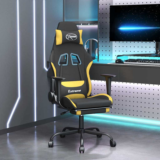 Massage Gaming Chair Black And Yellow Fabric