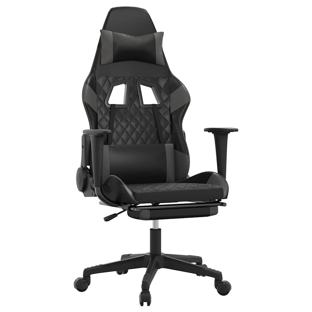 Massage Gaming Chair Black&Gray Faux Leather