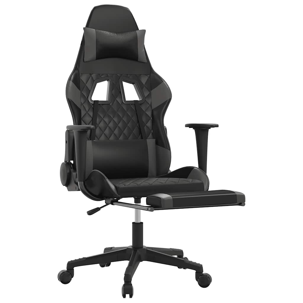 Massage Gaming Chair Black&Gray Faux Leather