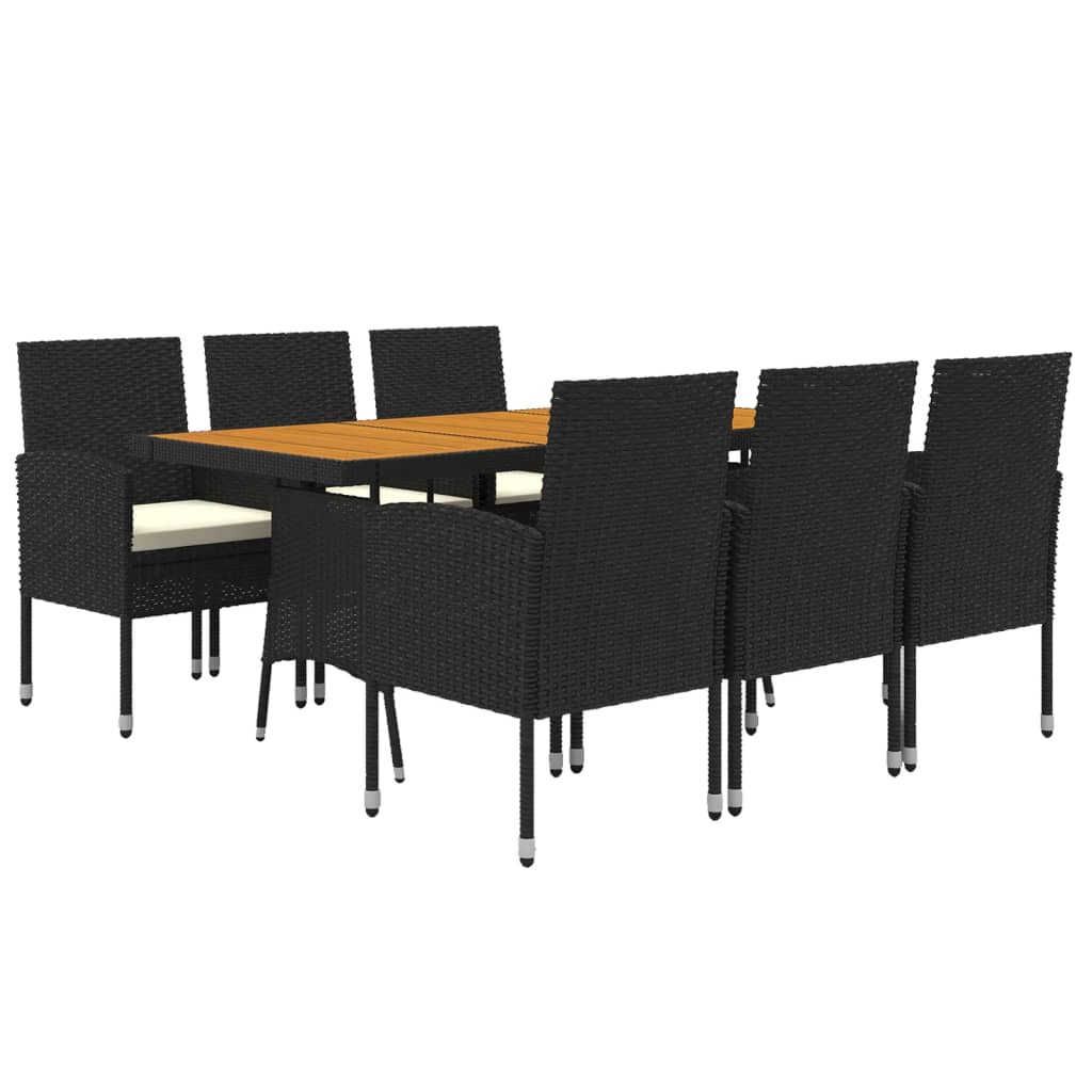 7 Piece Patio Dining Set Poly Rattan Black