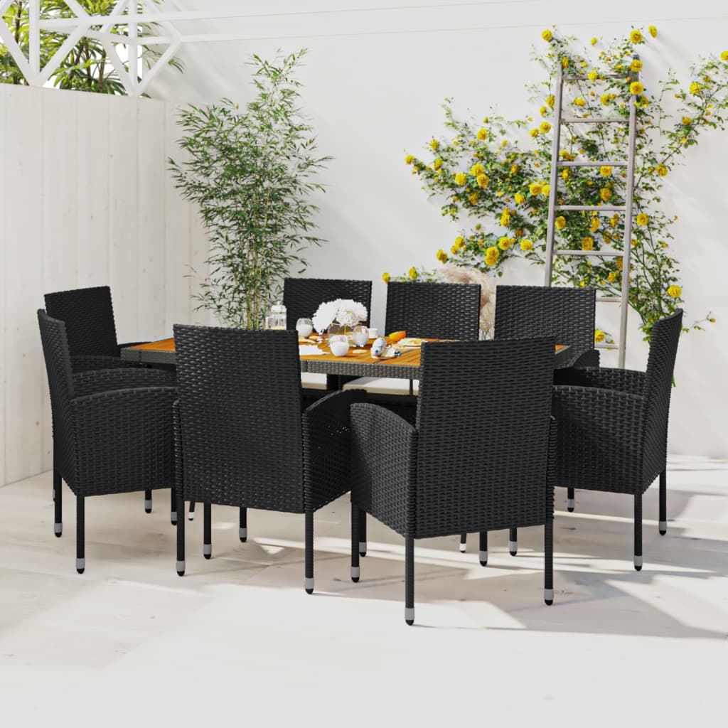 7 Piece Patio Dining Set Poly Rattan Black