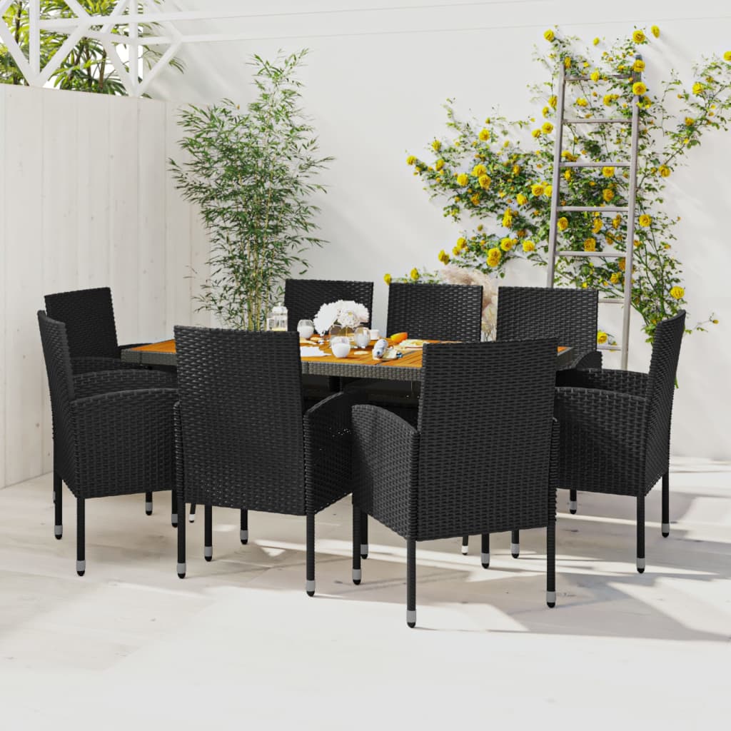 7 Piece Patio Dining Set Poly Rattan Black