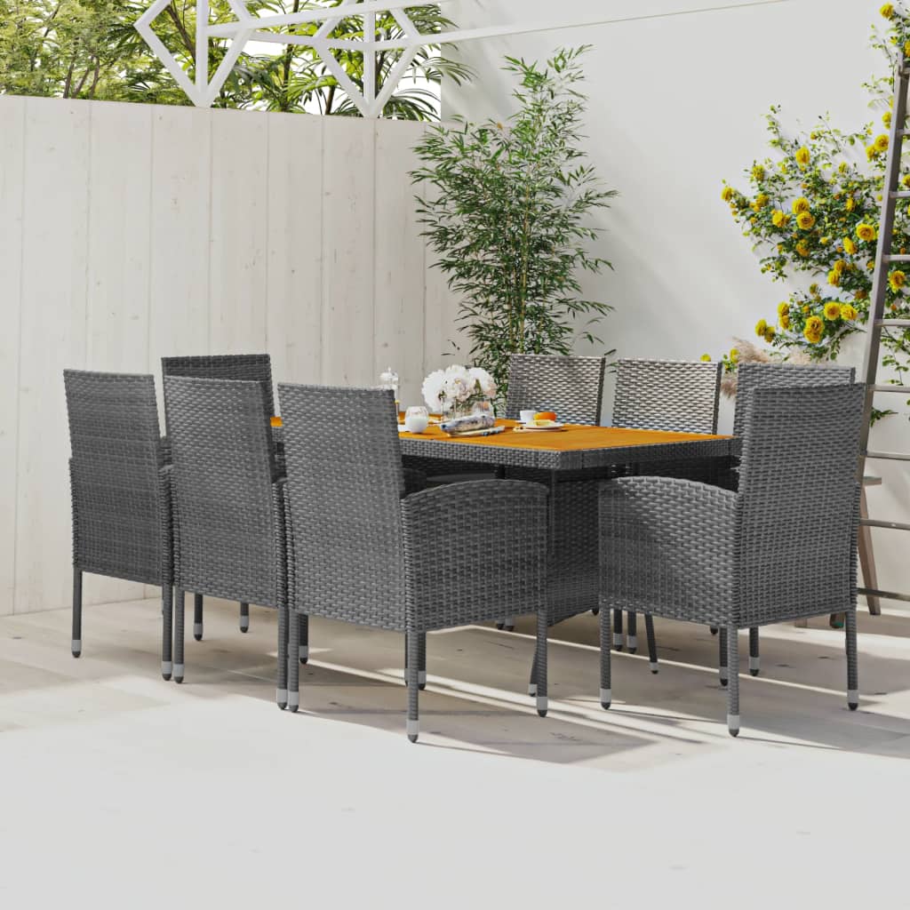 7 Piece Patio Dining Set Poly Rattan Black