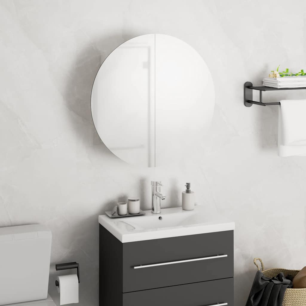 Bathroom Cabinet With Round Mirror&Led