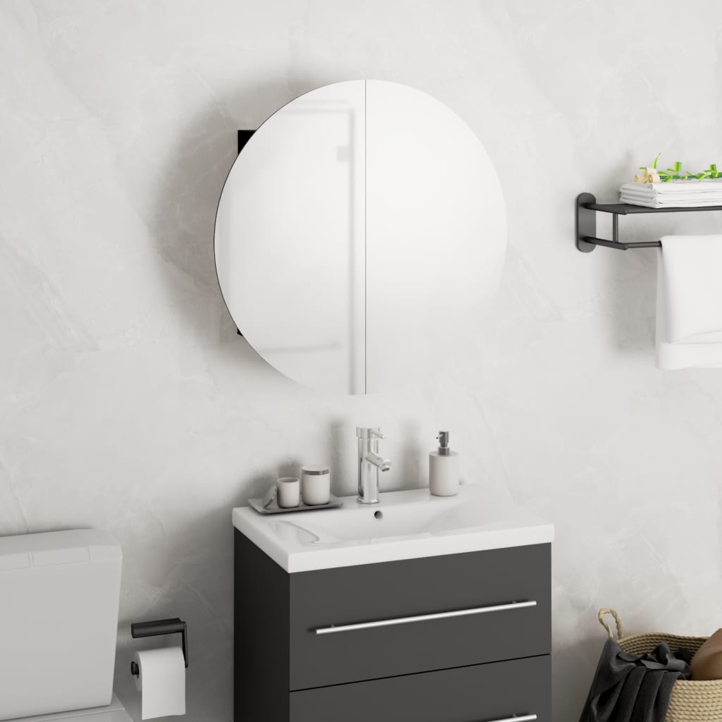 Bathroom Cabinet With Round Mirror&Led