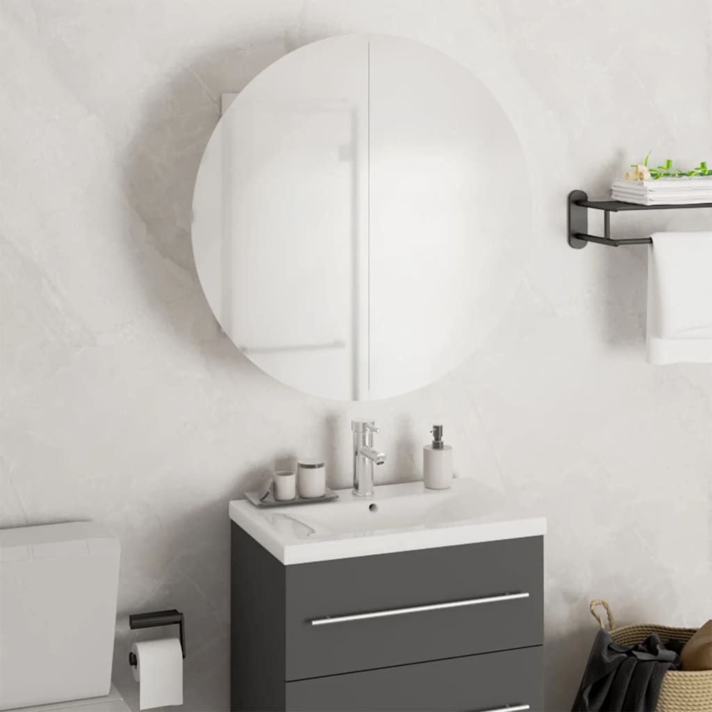 Bathroom Cabinet With Round Mirror&Led