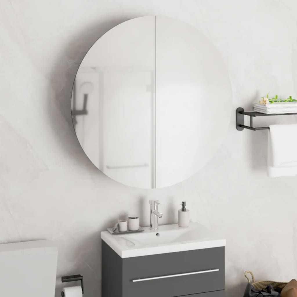 Bathroom Cabinet With Round Mirror&Led