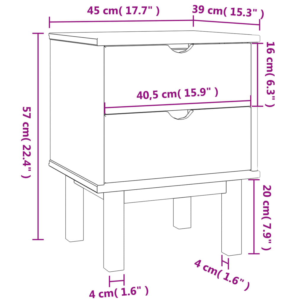 Bedside Cabinet Otta 17.7&quot;X15.4&quot;X22.4&quot; Solid Wood Pine