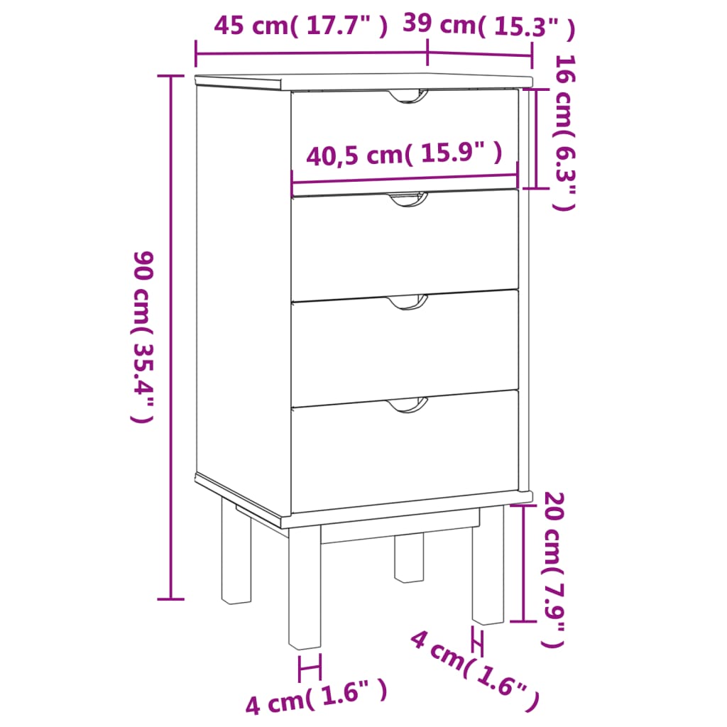 Drawer Cabinet Otta Brown&Gray 17.7&quot;X15.4&quot;X35.4&quot; Solid Wood Pine