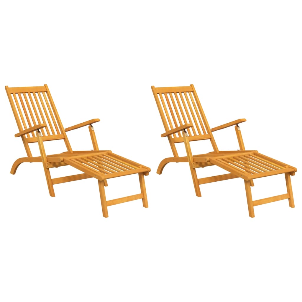 Patio Deck Chairs With Footrests 2 Pcs Solid Wood Acacia