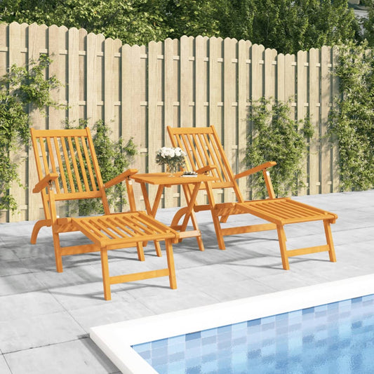 Patio Deck Chairs With Footrests 2 Pcs Solid Wood Acacia