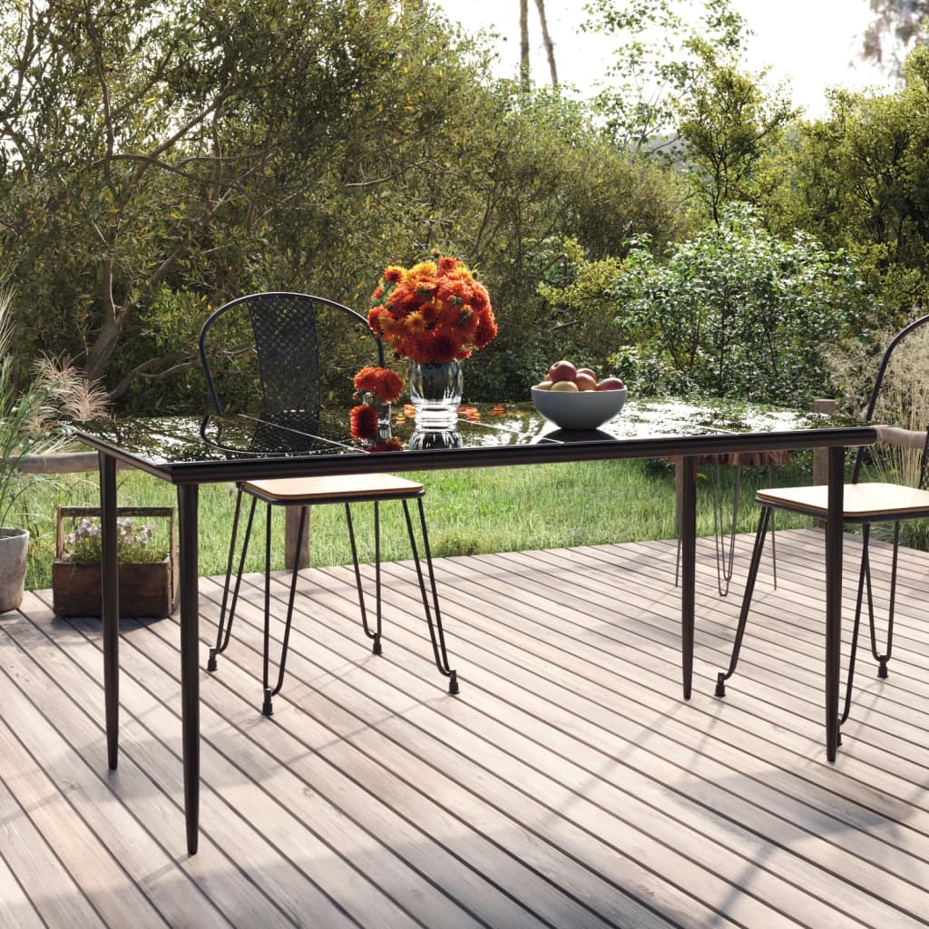 Patio Dining Table Black Steel And Tempered Glass