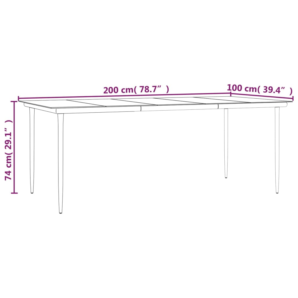 Patio Dining Table Black 78.7&quot;X39.4&quot;X29.1&quot; Steel And Tempered Glass