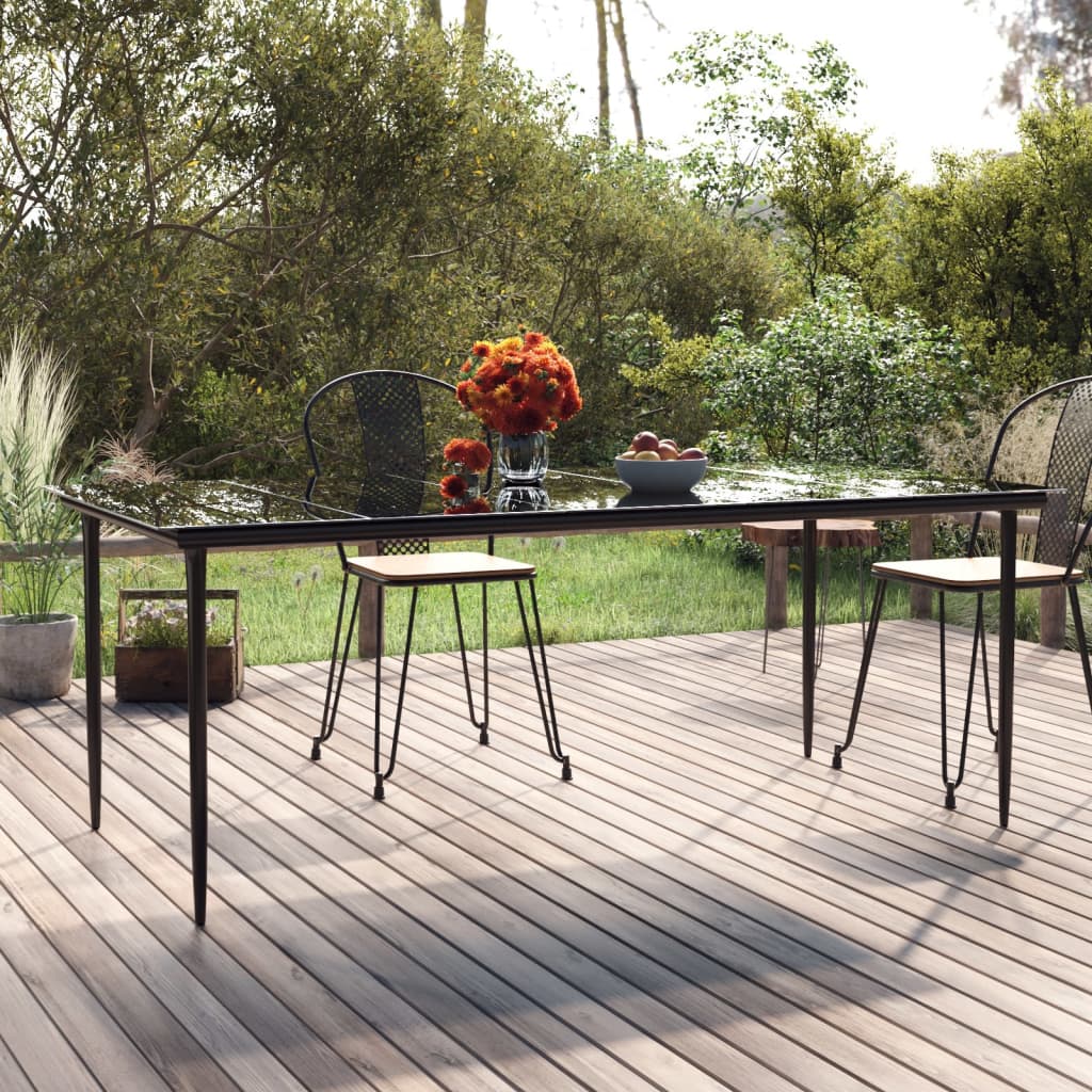 Patio Dining Table Black 78.7&quot;X39.4&quot;X29.1&quot; Steel And Tempered Glass