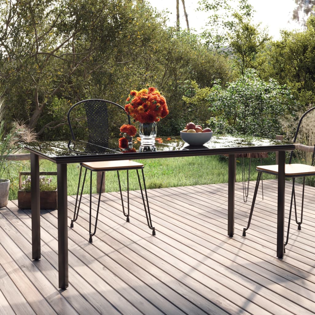 Patio Dining Table Black Steel And Tempered Glass