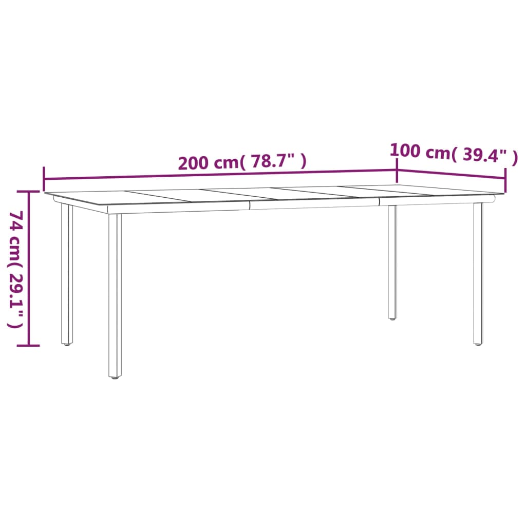 Patio Dining Table Black 78.7&quot;X39.4&quot;X29.1&quot; Steel And Tempered Glass