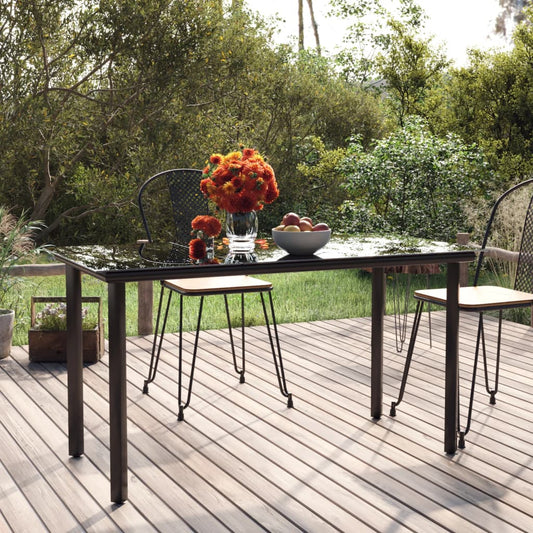 Patio Dining Table Black 78.7&quot;X39.4&quot;X29.1&quot; Steel And Tempered Glass