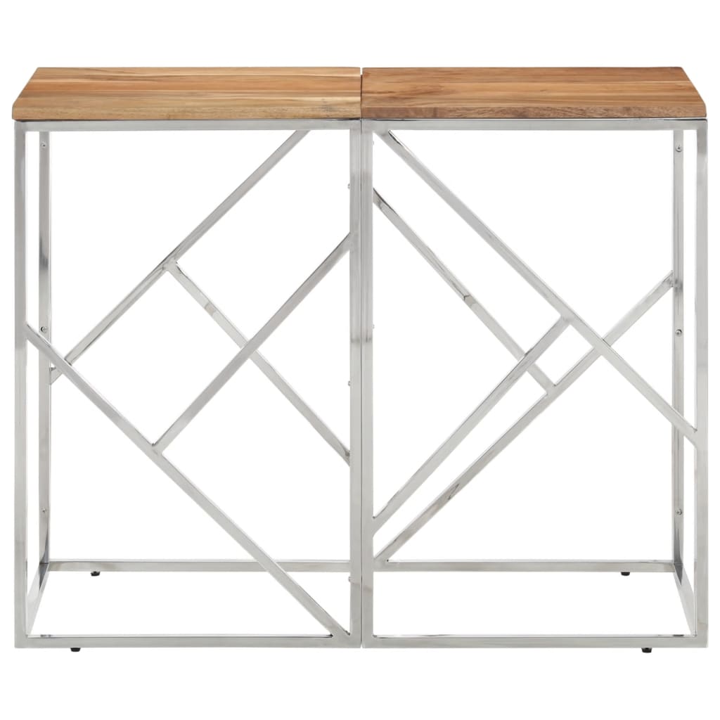 Console Table Silver Stainless Steel And Solid Acacia