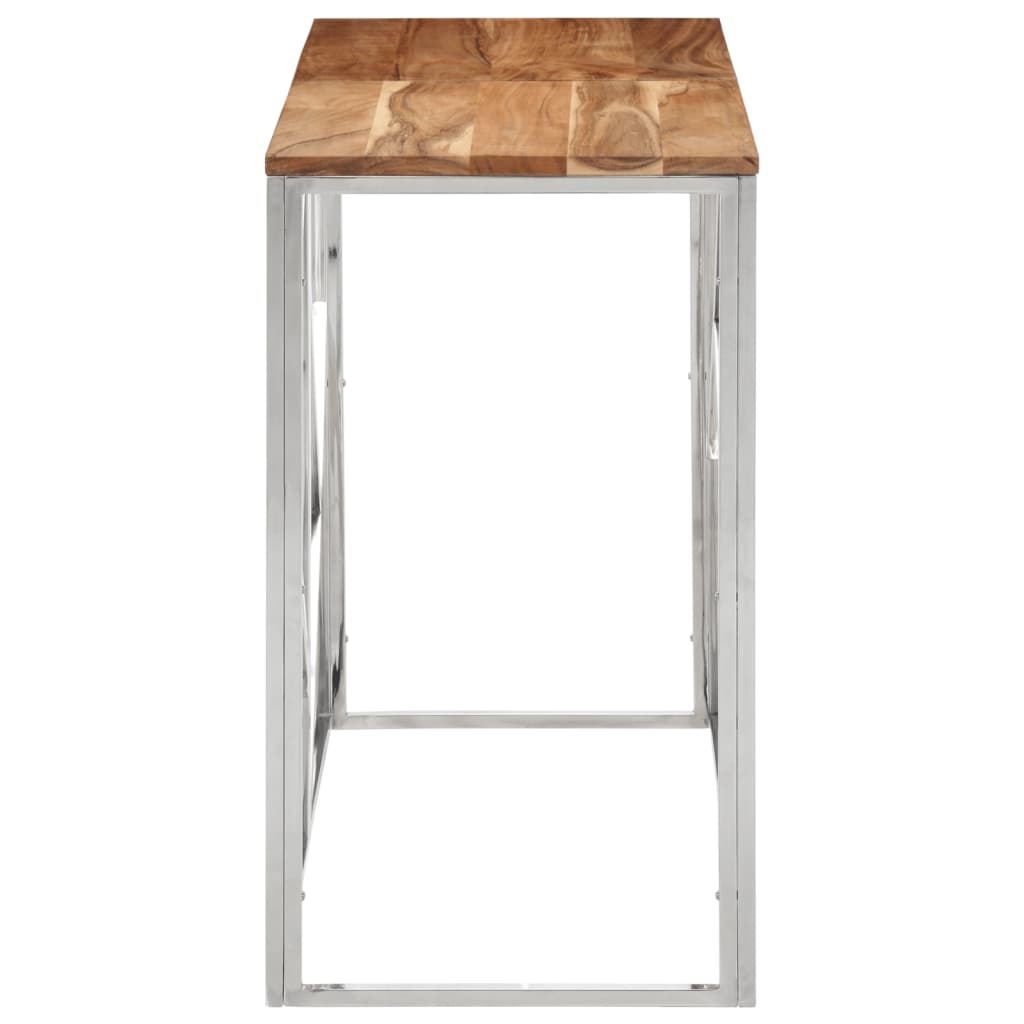 Console Table Silver Stainless Steel And Solid Acacia