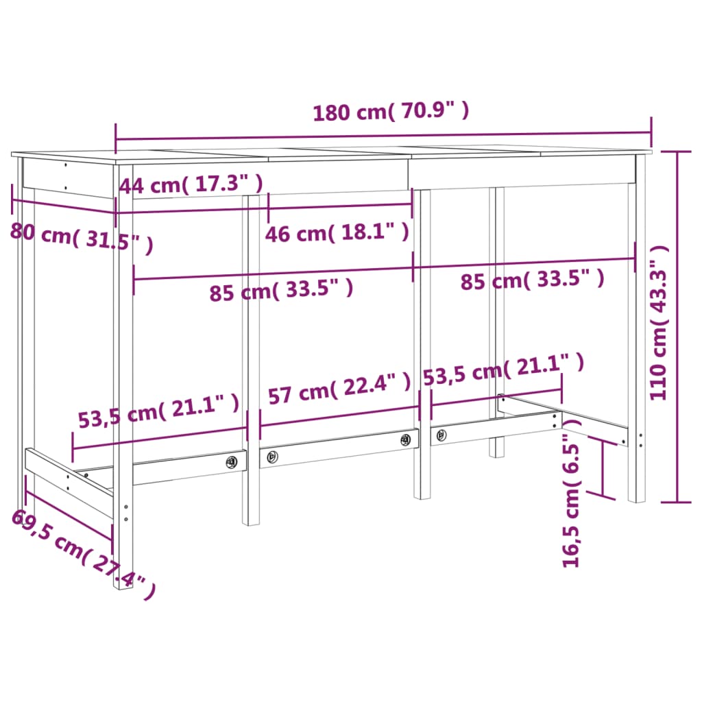 Bar Table Solid Wood Pine