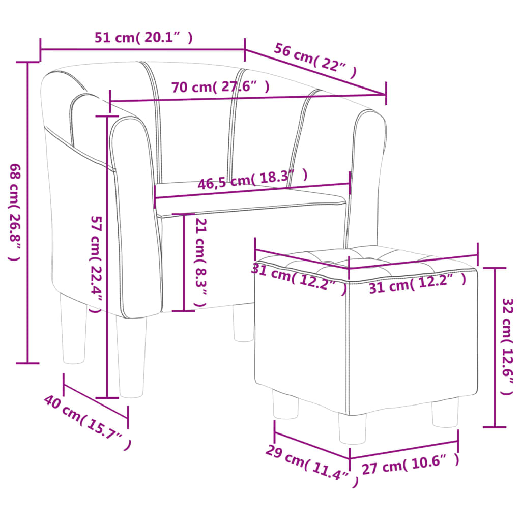 Tub Chair With Footstool Fabric