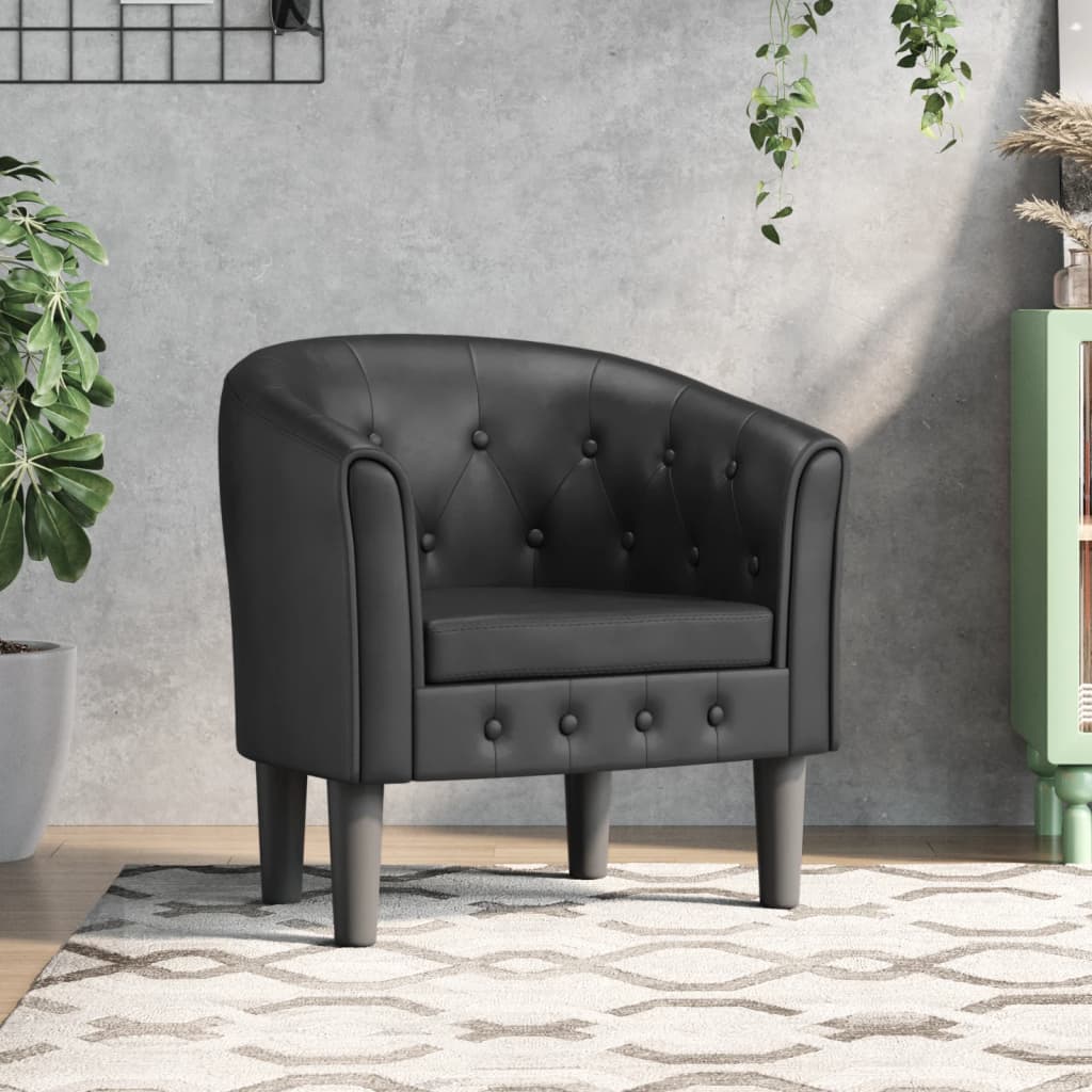 Tub Chair With Footstool Faux Leather