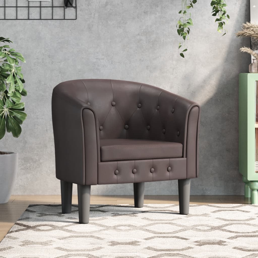 Tub Chair With Footstool Faux Leather