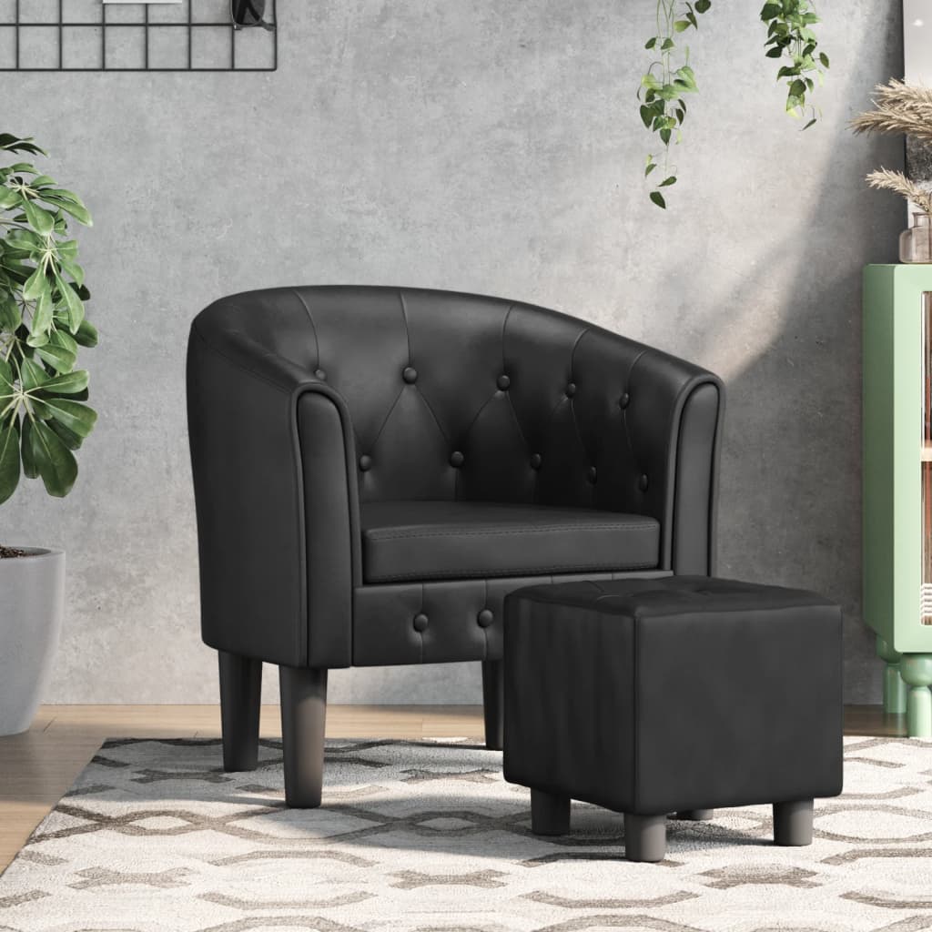 Tub Chair With Footstool Faux Leather