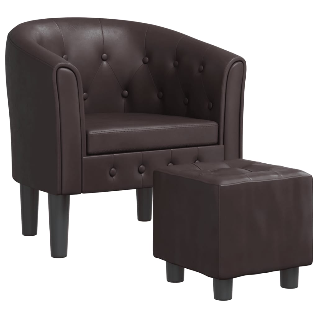 Tub Chair With Footstool Faux Leather